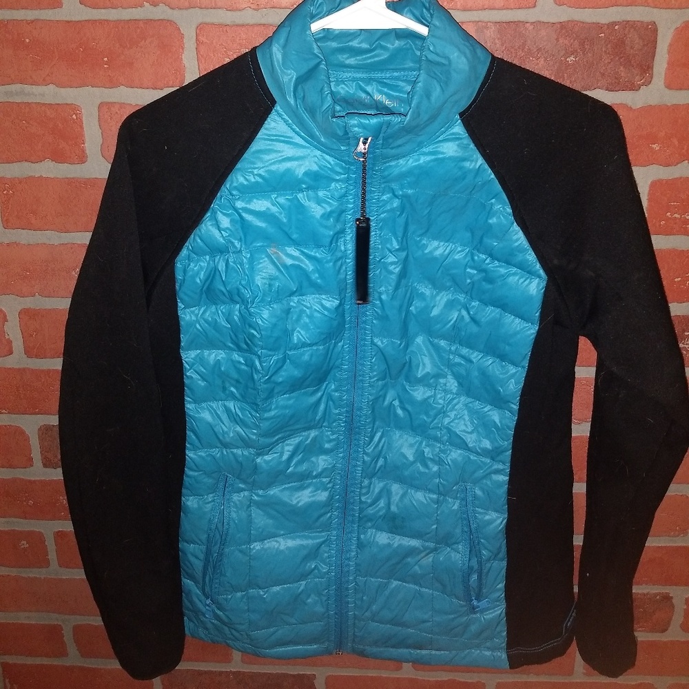 Blue and black puffer jacket